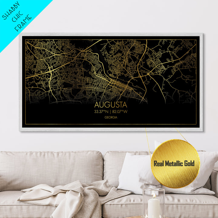 Augusta Georgia City street map, Metallic Gold Print, Metal Art, wood framed map, black and gold, Street Map Art, Gold Street Map Art, Travel Poster
