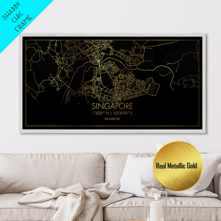 Singapore Singapore City Poster, Metallic Gold Art, Metal Art, real wood frames, black and gold, Street Map Wall Art, Housewarming Gift