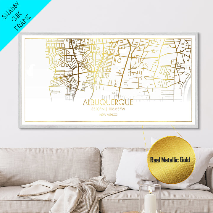 Albuquerque New Mexico City Poster, Metallic Gold Art, Metal Art, real wood frames, black and gold, Street Map Wall Art, Gold Street Map Art