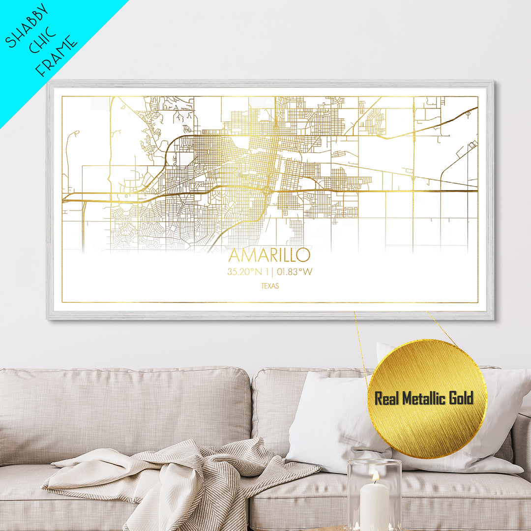 Amarillo Texas City street map, Metallic Gold Print, Metal Art, wood framed map, black and gold, Street Map Art, Minimalist Wall Art, Modern House Art