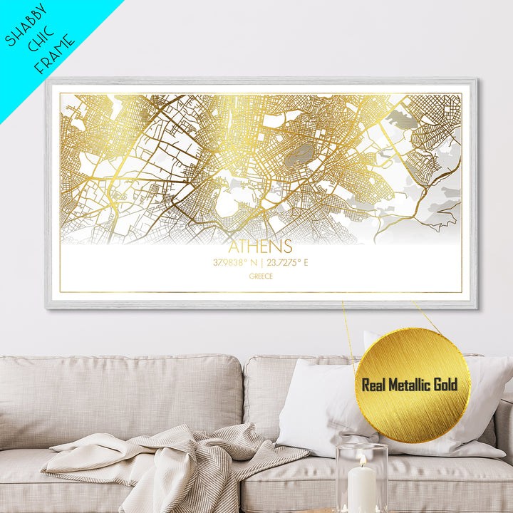 Athens Greece City street map, Metallic Gold Print, Metal Art, wood framed map, black and gold, Street Map Art, Housewarming Gift, Travel Poster