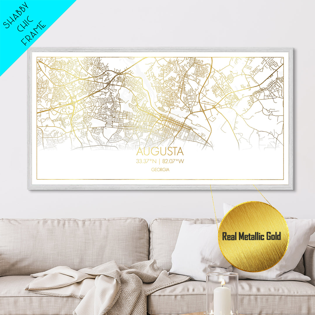 Augusta Georgia City street map, Metallic Gold Print, Metal Art, wood framed map, black and gold, Street Map Art, Gold Street Map Art, Travel Poster