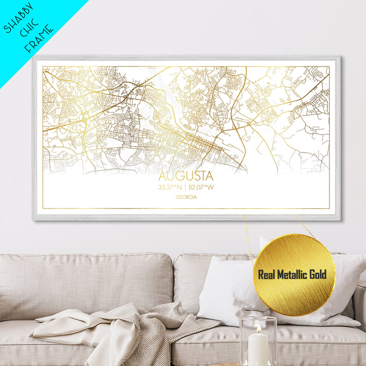 Augusta Georgia City street map, Metallic Gold Print, Metal Art, wood framed map, black and gold, Street Map Art, Gold Street Map Art, Travel Poster