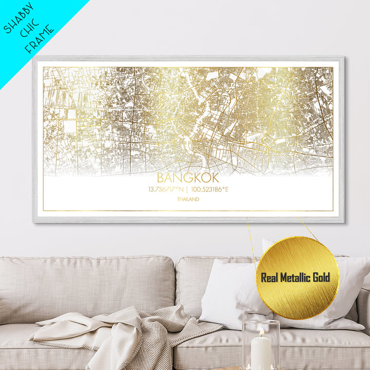 Bangkok Thailand City Poster, Metallic Gold Art, Metal Art, real wood frames, black and gold, Street Map Wall Art, Travel Poster, College Dorm Décor
