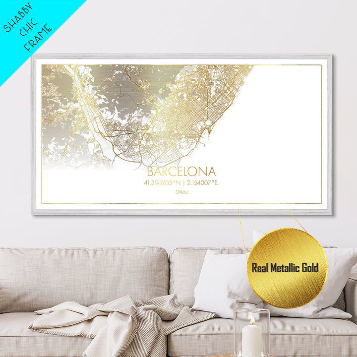 Barcelona Spain City street map, Metallic Gold Print, Metal Art, wood framed map, black and gold, Gold Street Map Art, Street Map Art, Modern House Art