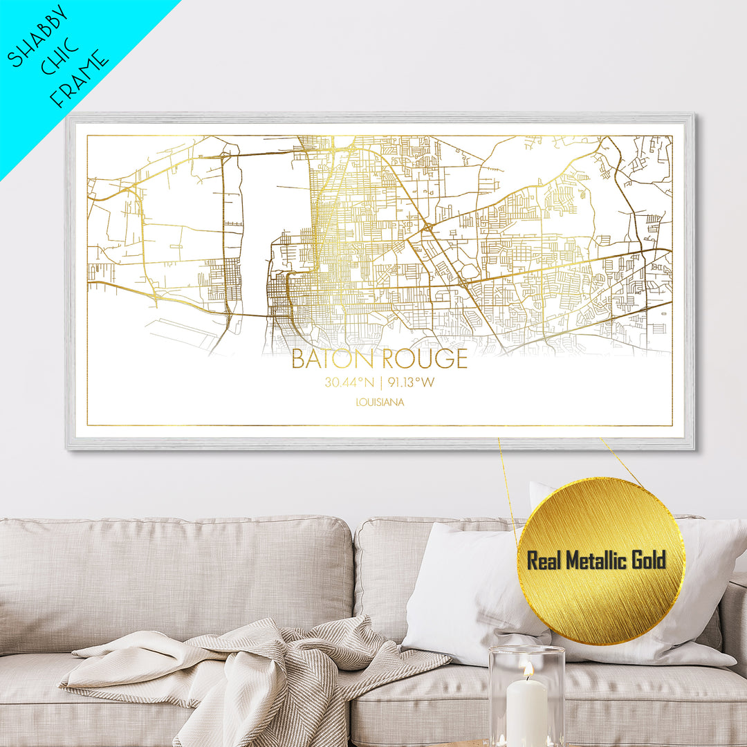 Baton Rouge Louisiana City Poster, Metallic Gold Art, Metal Art, real wood frames, black and gold, Map Print Poster, Travel Poster, Housewarming Gift