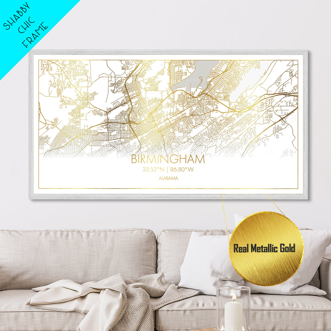 Birmingham Alabama City street map, Metallic Gold Print, Metal Art, wood framed map, black and gold, Travel Poster, Street Map Art, Housewarming Gift