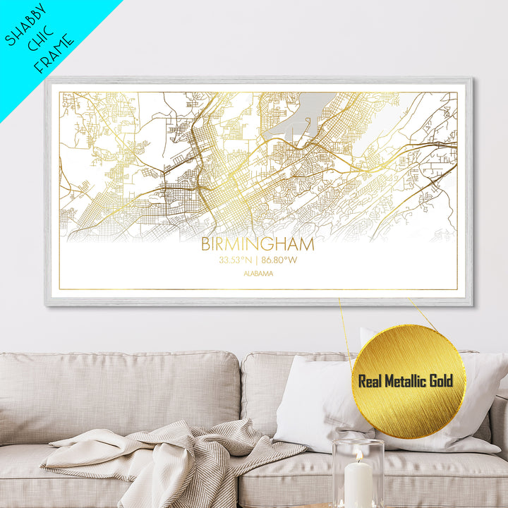 Birmingham Alabama City street map, Metallic Gold Print, Metal Art, wood framed map, black and gold, Travel Poster, Street Map Art, Housewarming Gift