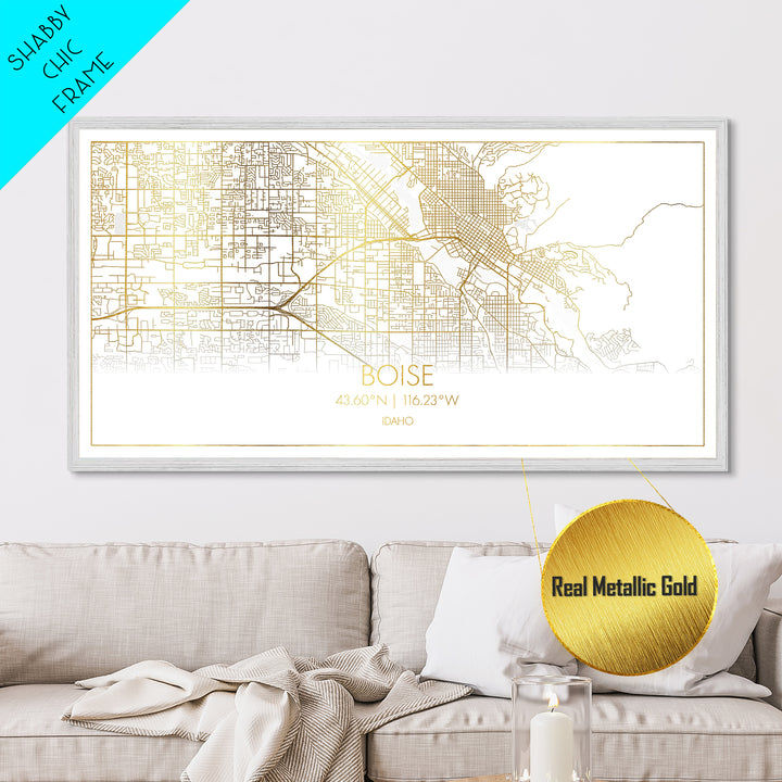 Boise Idaho City street map, Metallic Gold Print, Metal Art, wood framed map, black and gold, Map Art, Street Map Wall Art, College Dorm Décor