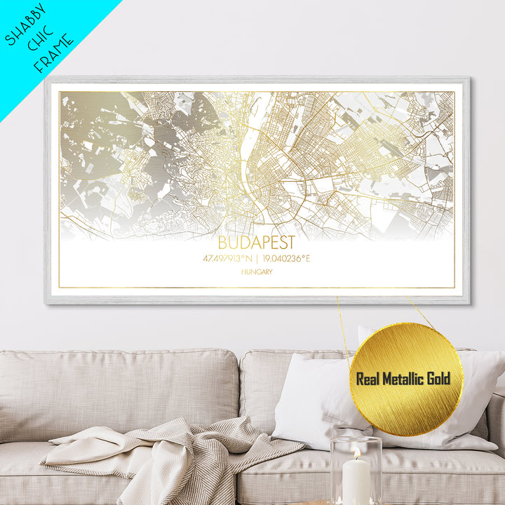 Budapest Hungary City Poster, Metallic Gold Art, Metal Art, real wood frames, black and gold, Street Map Wall Art, Real Wood Frames, Housewarming Gift