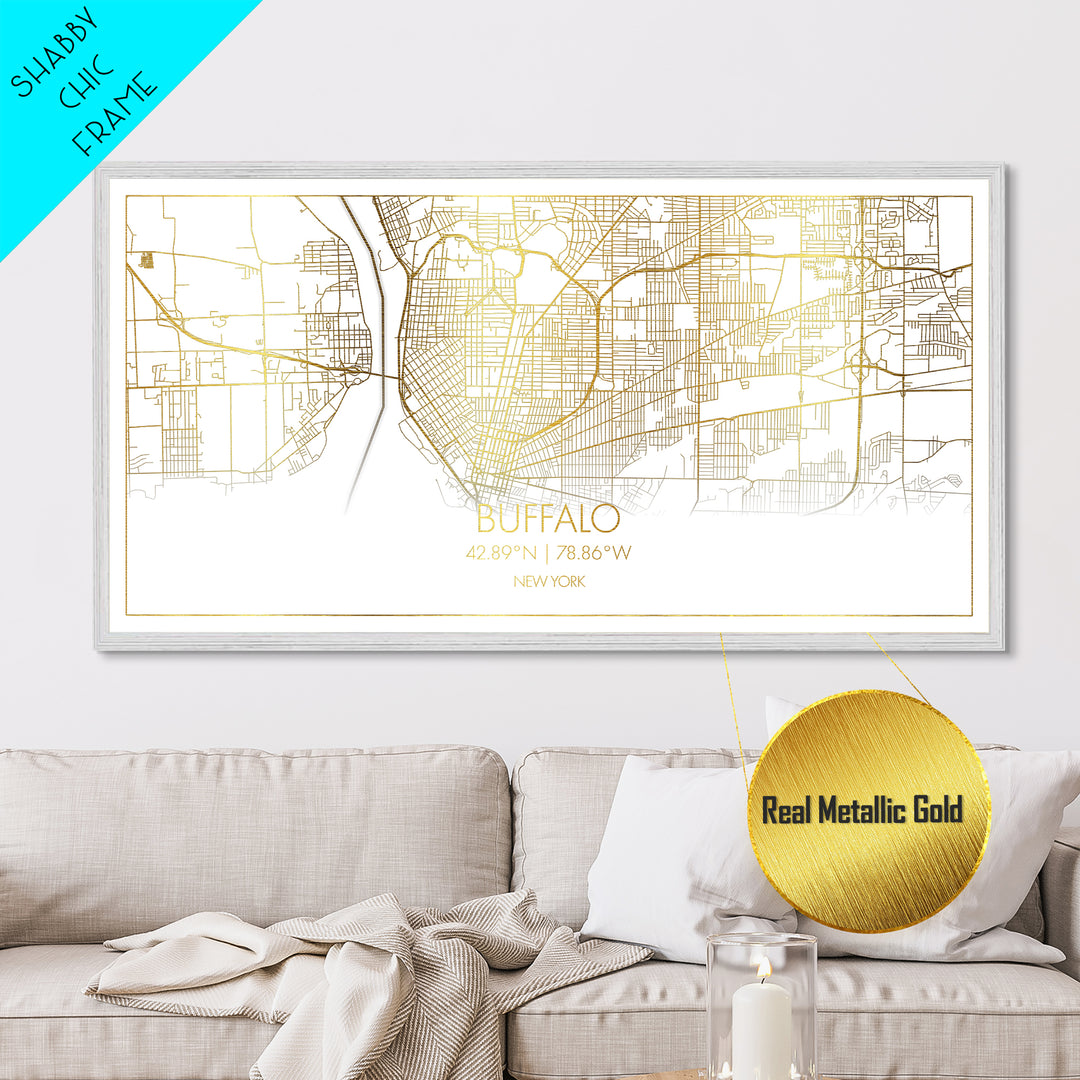 Buffalo New York City street map, Metallic Gold Print, Metal Art, wood framed map, black and gold, Street Map Art, Gold Street Map Art, Modern Wall Art