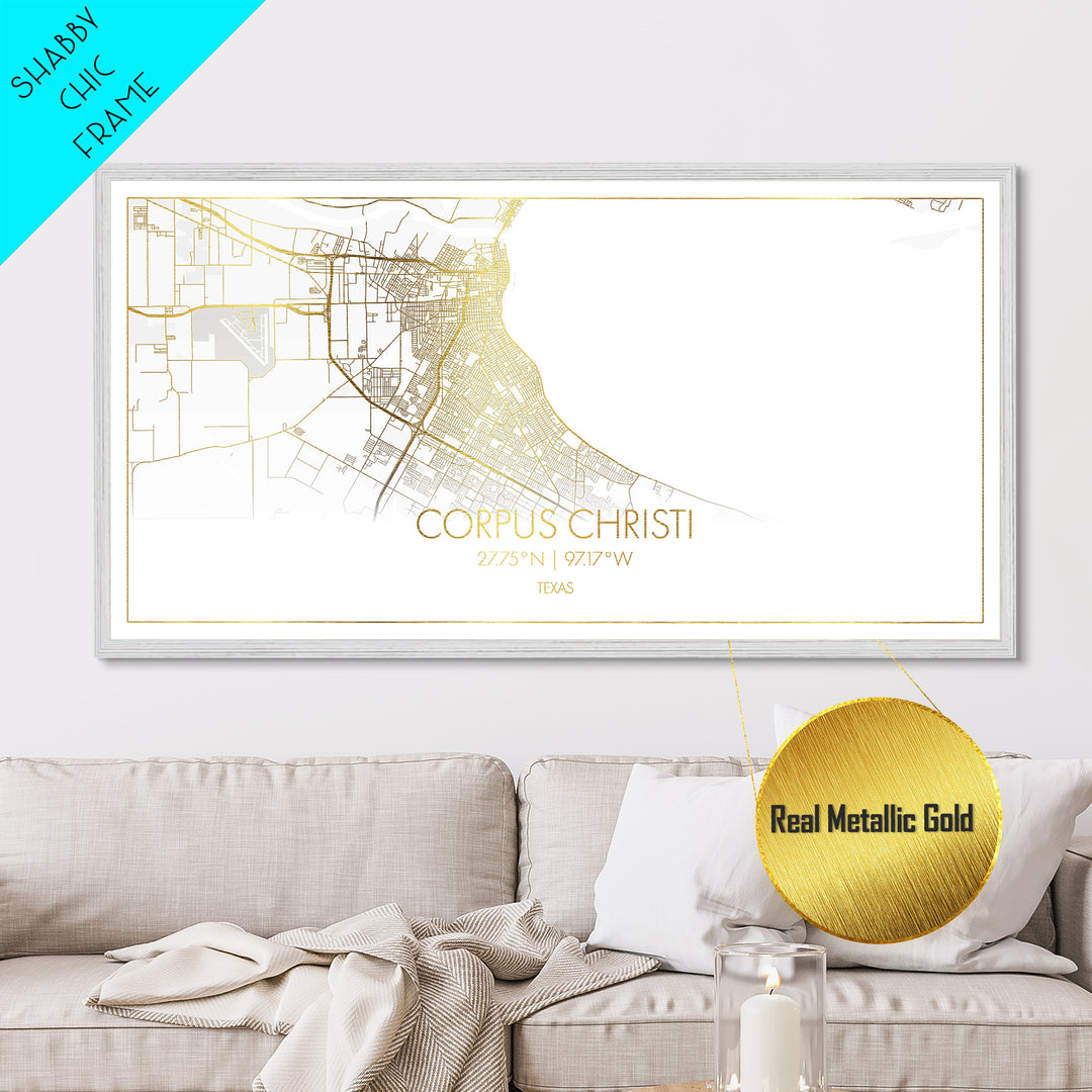 Corpus Christi Texas City Poster, Metallic Gold Art, Metal Art, real wood frames, black and gold, Street Map Art, Gold Street Map Art, Office Decor