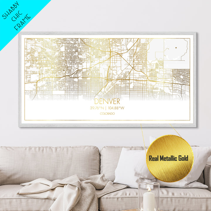 Denver Colorado City street map, Metallic Gold Print, Metal Art, wood framed map, black and gold, Street Map Art, Travel Poster, Modern House Art