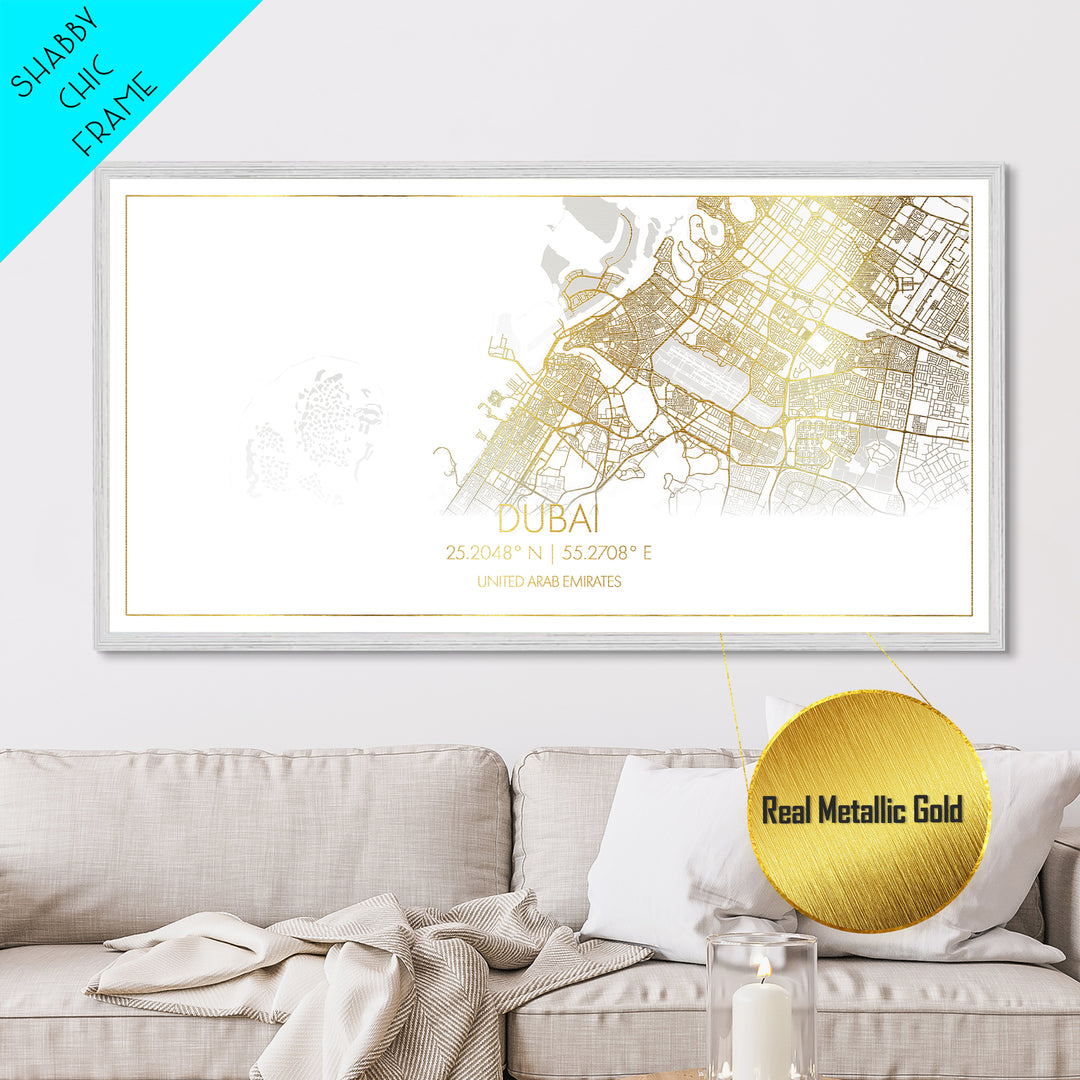 Dubai United Arab Emirates City Poster, Metallic Gold Art, Metal Art, real wood frames, black and gold, Street Map Art, Travel Poster, Gold Street Map Art