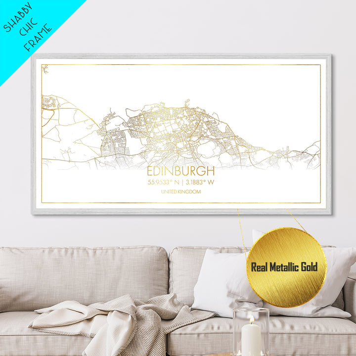 Edinburgh United Kingdom City street map, Metallic Gold Print, Metal Art, wood framed map, black and gold, Street Map Art, Travel Poster, Modern Wall Art