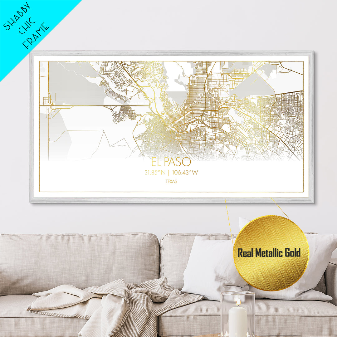 El Paso Texas City street map, Metallic Gold Print, Metal Art, wood framed map, black and gold, Street Map Art, Housewarming Gift