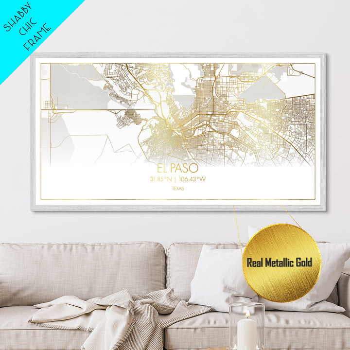El Paso Texas City street map, Metallic Gold Print, Metal Art, wood framed map, black and gold, Street Map Art, Housewarming Gift