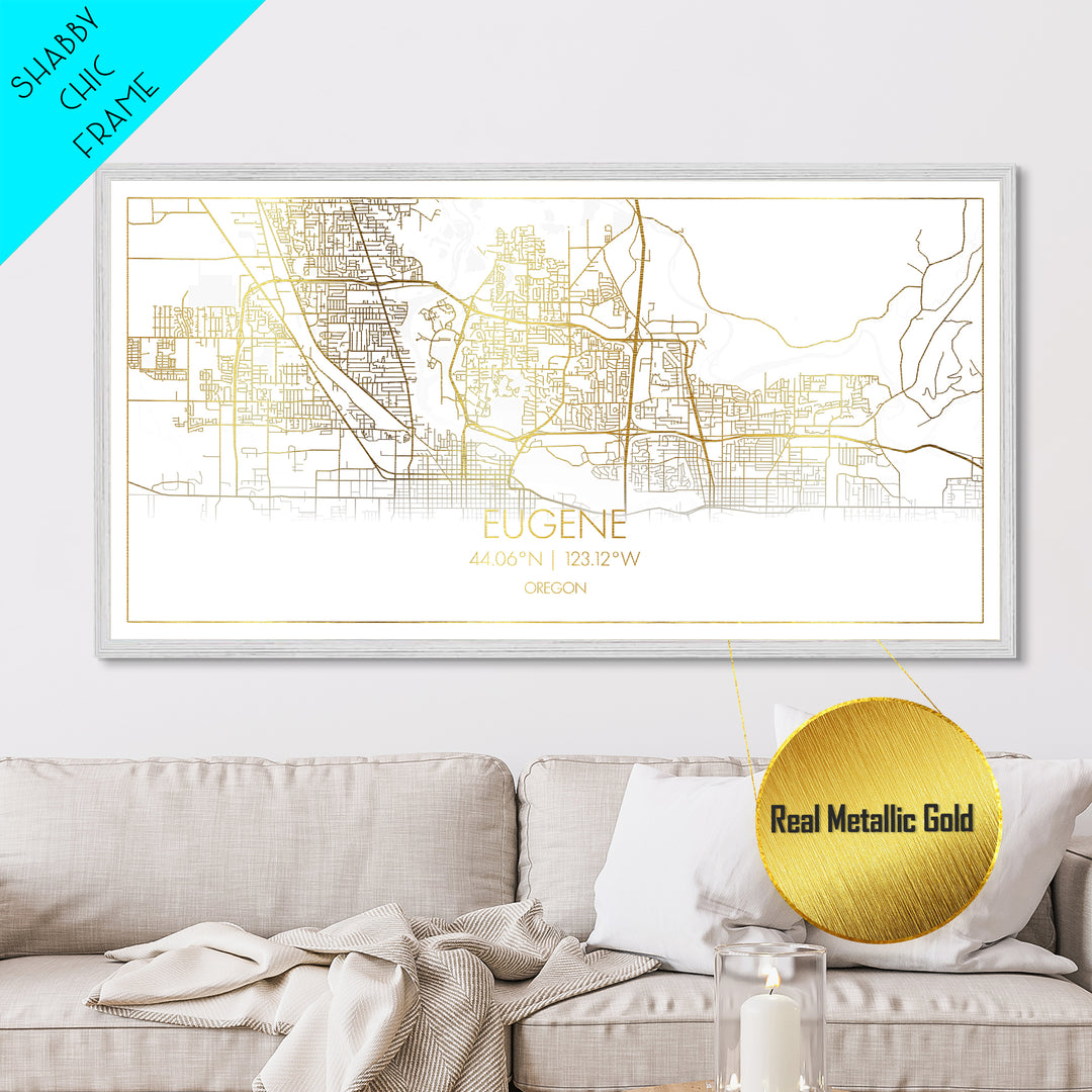 Eugene Oregon City Poster, Metallic Gold Art, Metal Art, real wood frames, black and gold, Travel Poster, Street Map Wall Art, Real Wood Frames