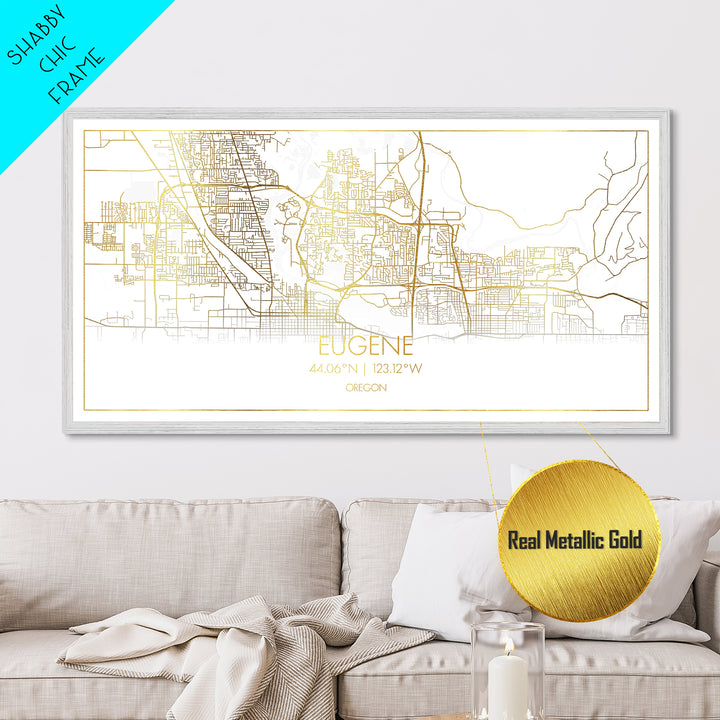 Eugene Oregon City Poster, Metallic Gold Art, Metal Art, real wood frames, black and gold, Travel Poster, Street Map Wall Art, Real Wood Frames