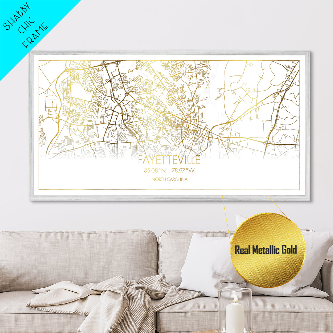 Fayetteville North Carolina City street map, Metallic Gold Print, Metal Art, wood framed map, black and gold, Street Map Art, College Dorm Décor