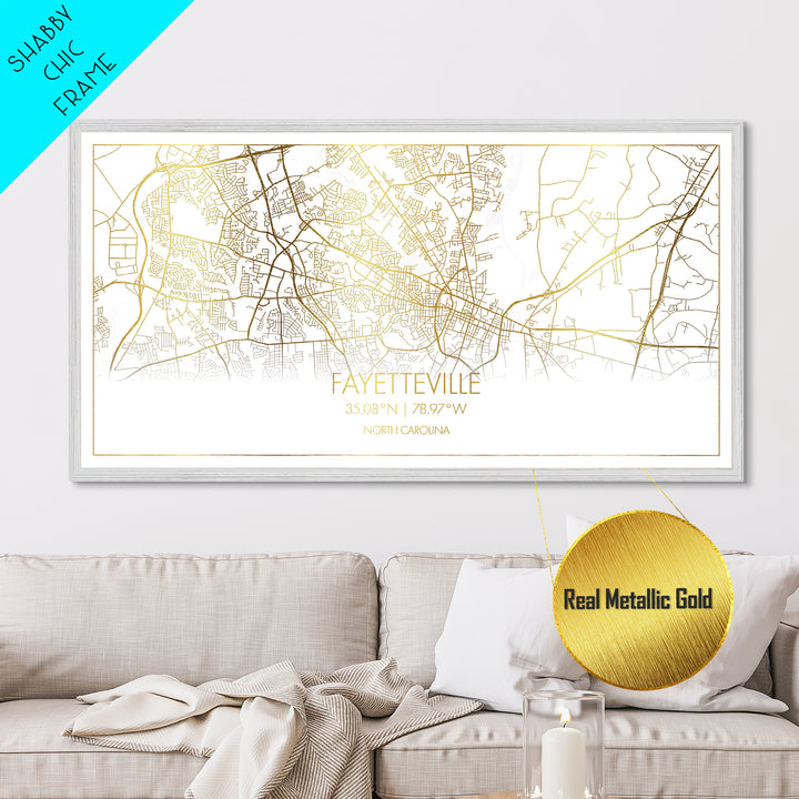 Fayetteville North Carolina City street map, Metallic Gold Print, Metal Art, wood framed map, black and gold, Street Map Art, College Dorm Décor