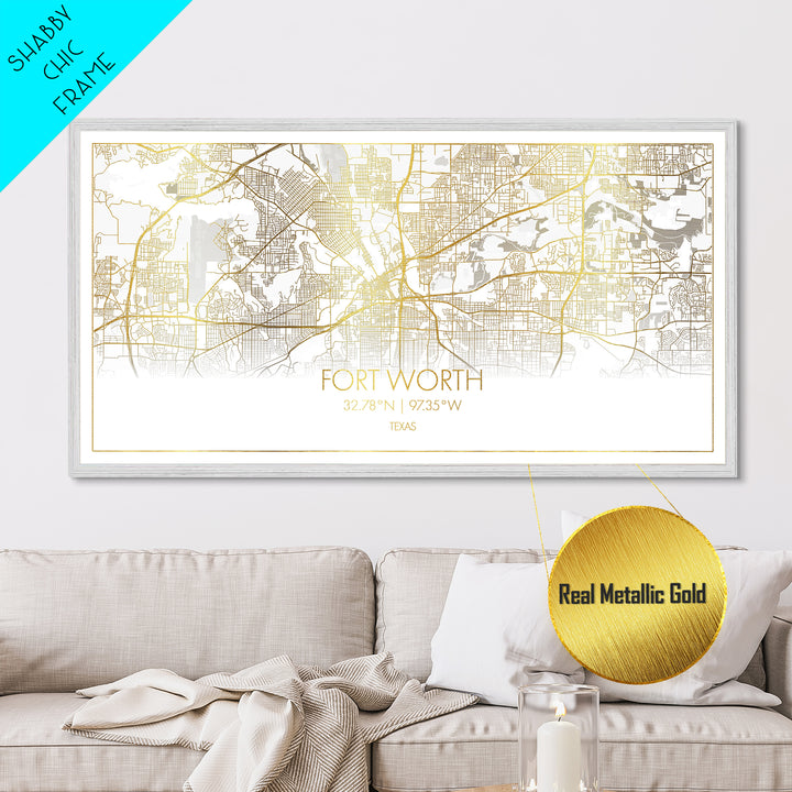 Fort Worth Texas City street map, Metallic Gold Print, Metal Art, wood framed map, black and gold, Street Map Art, Travel Poster, Real Wood Frames