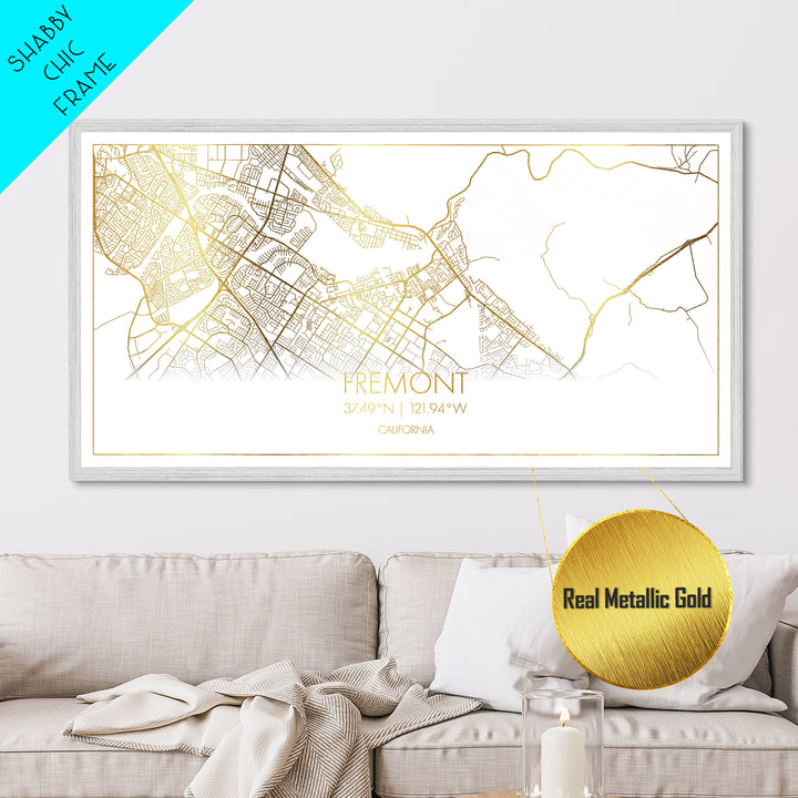 Fremont California City Poster, Metallic Gold Art, Metal Art, real wood frames, black and gold, Street Map Wall Art, Best Friend Gifts