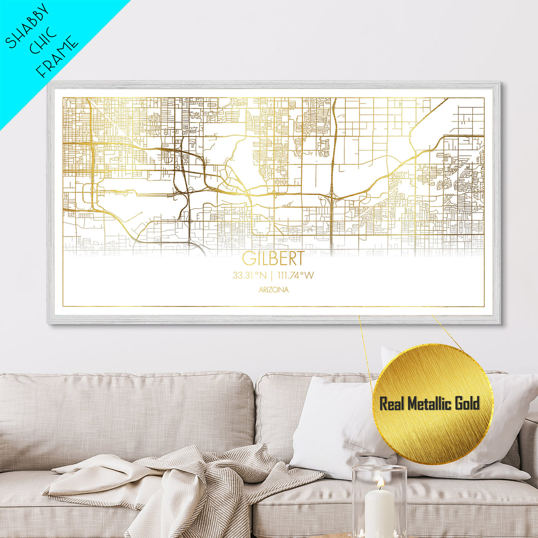 Gilbert Arizona City street map, Metallic Gold Print, Metal Art, wood framed map, black and gold, Street Map Art, Housewarming Gift, Map Art