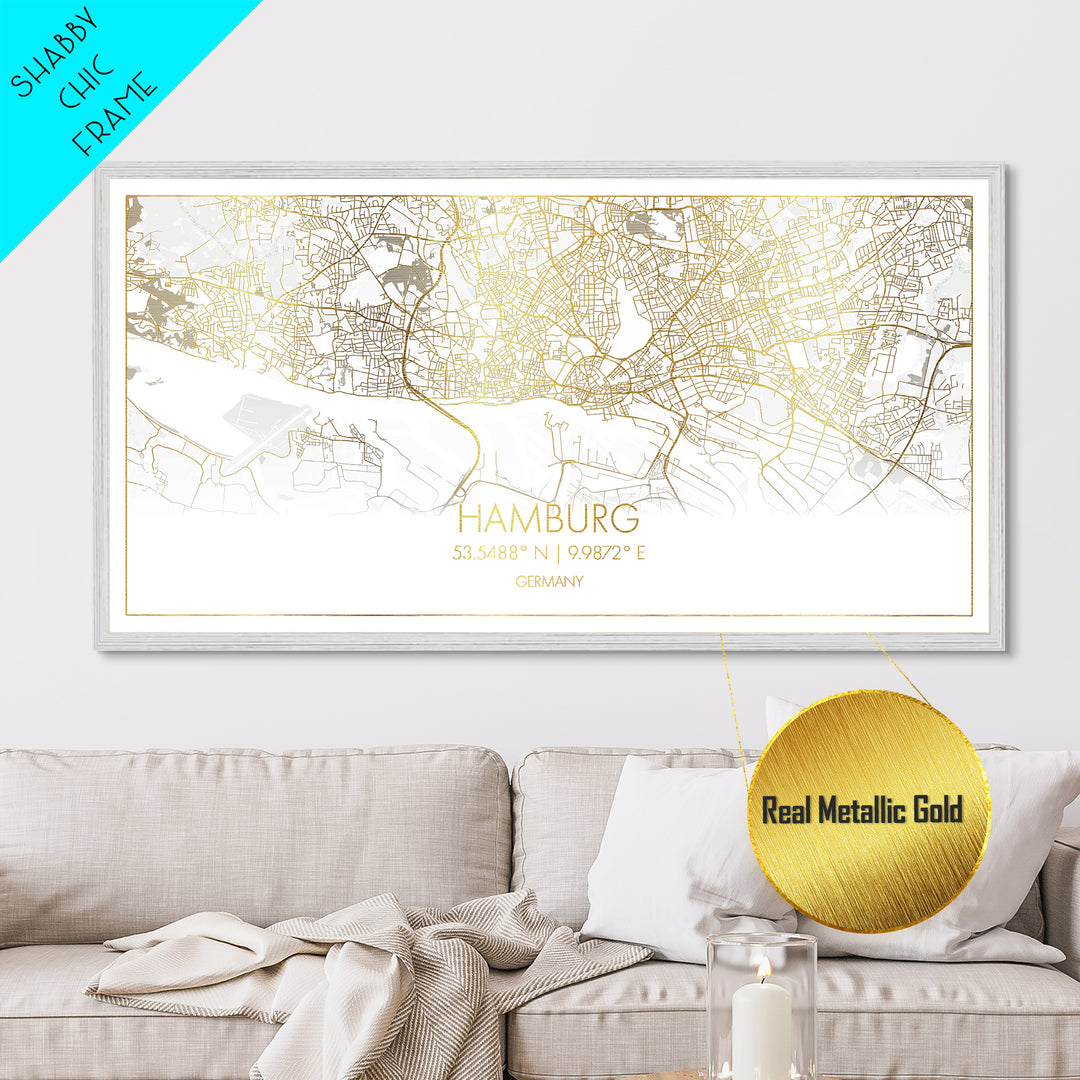 Hamburg Germany City street map, Metallic Gold Print, Metal Art, wood framed map, black and gold, Street Map Art, Travel Poster
