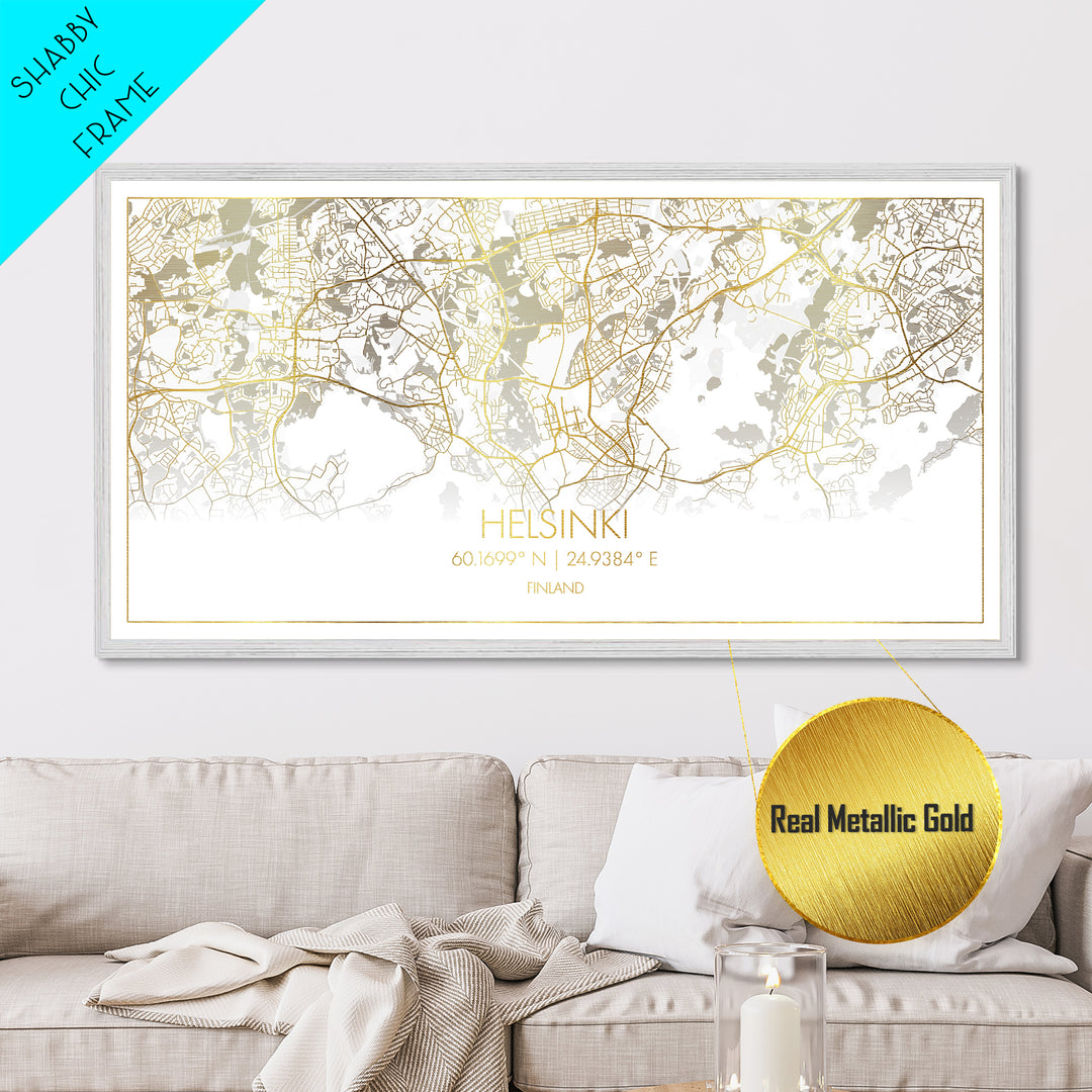 Helsinki Finland City Poster, Metallic Gold Art, Metal Art, real wood frames, black and gold, Street Map Wall Art, Map Art