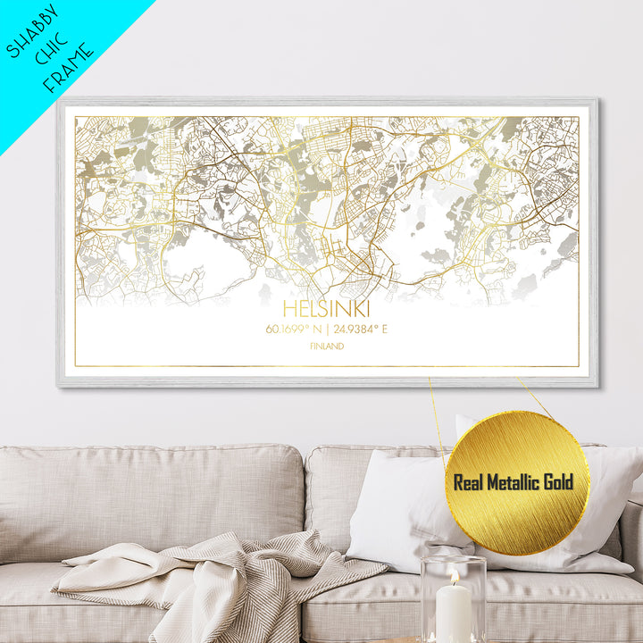 Helsinki Finland City Poster, Metallic Gold Art, Metal Art, real wood frames, black and gold, Street Map Wall Art, Map Art