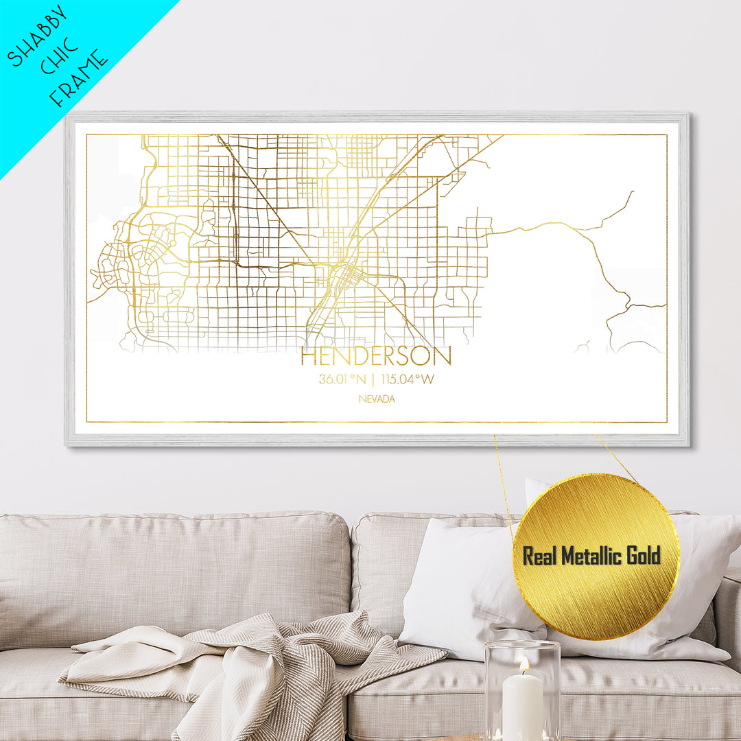 Henderson Nevada City street map, Metallic Gold Print, Metal Art, wood framed map, black and gold, Street Map Art, Housewarming Gift