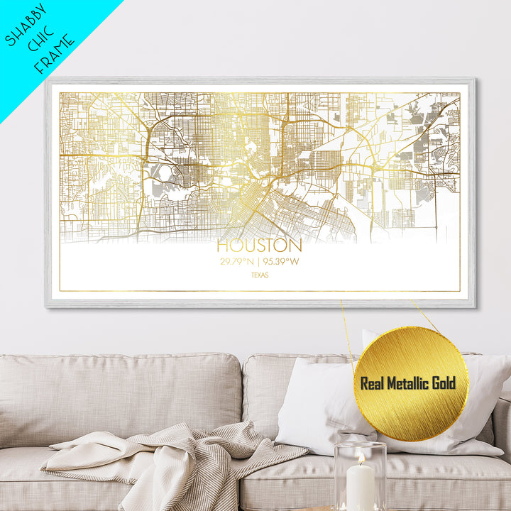 Houston Texas City street map, Metallic Gold Print, Metal Art, wood framed map, black and gold, Street Map Art, Travel Poster, Modern House Art
