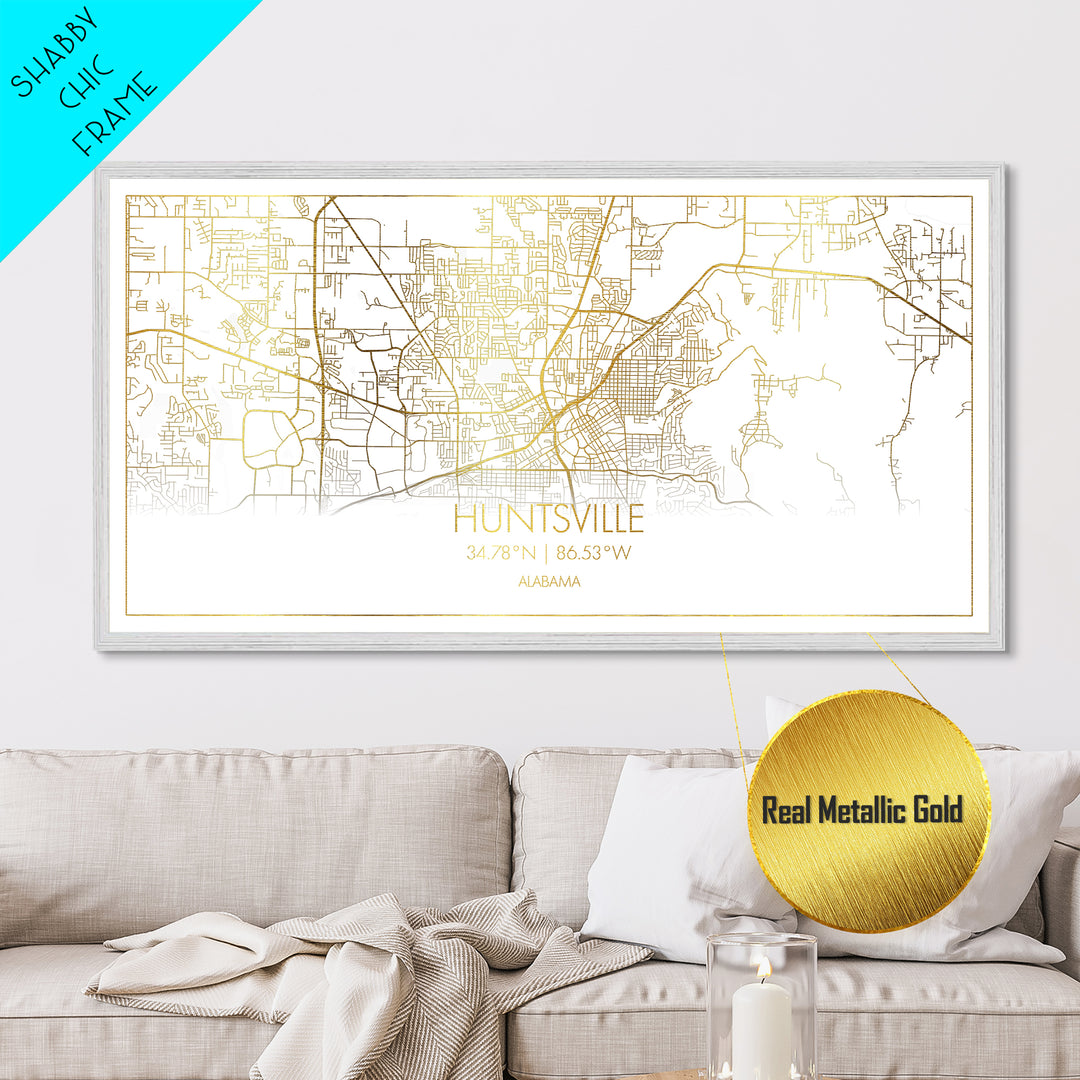 Huntsville Alabama City street map, Metallic Gold Print, Metal Art, wood framed map, black and gold, Street Map Art, Housewarming Gift