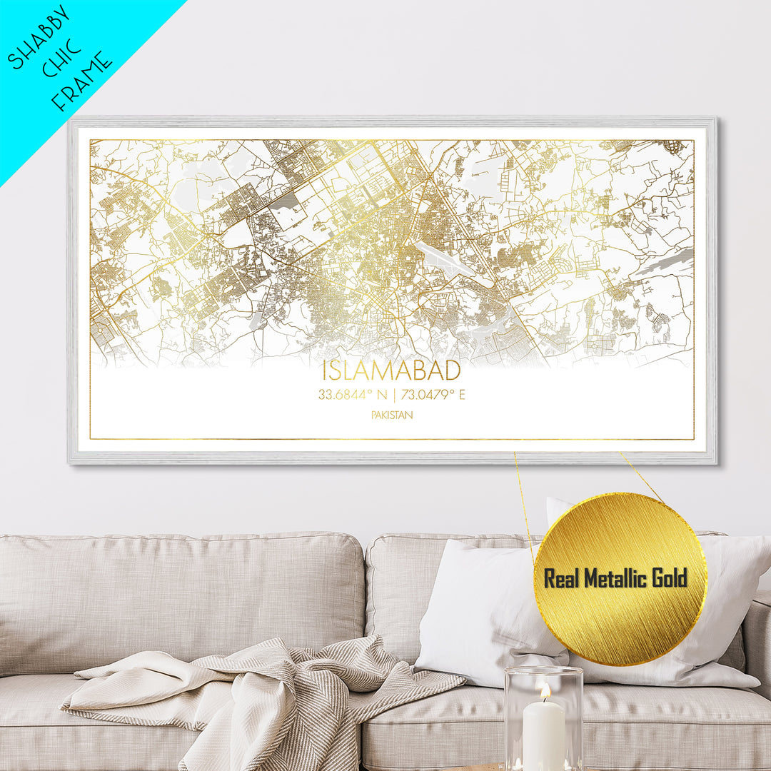 Islamabad Pakistan City street map, Metallic Gold Print, Metal Art, wood framed map, black and gold, Street Map Art, Best Friend Gifts