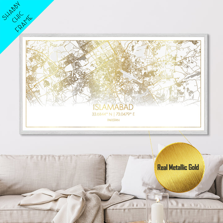 Islamabad Pakistan City street map, Metallic Gold Print, Metal Art, wood framed map, black and gold, Street Map Art, Best Friend Gifts