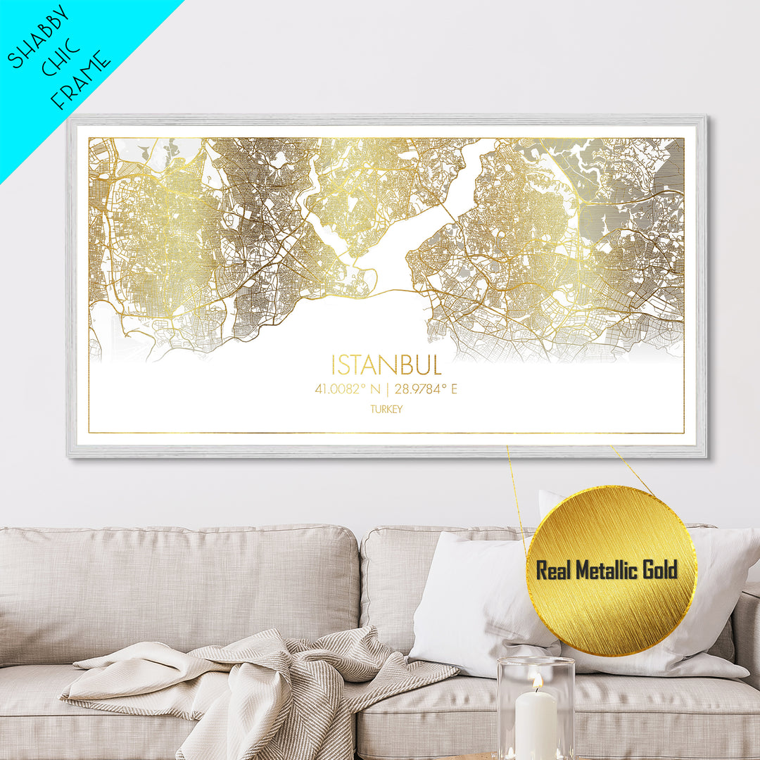 Istanbul Turkey City Poster, Metallic Gold Art, Metal Art, real wood frames, black and gold, Street Map Wall Art, Housewarming Gift