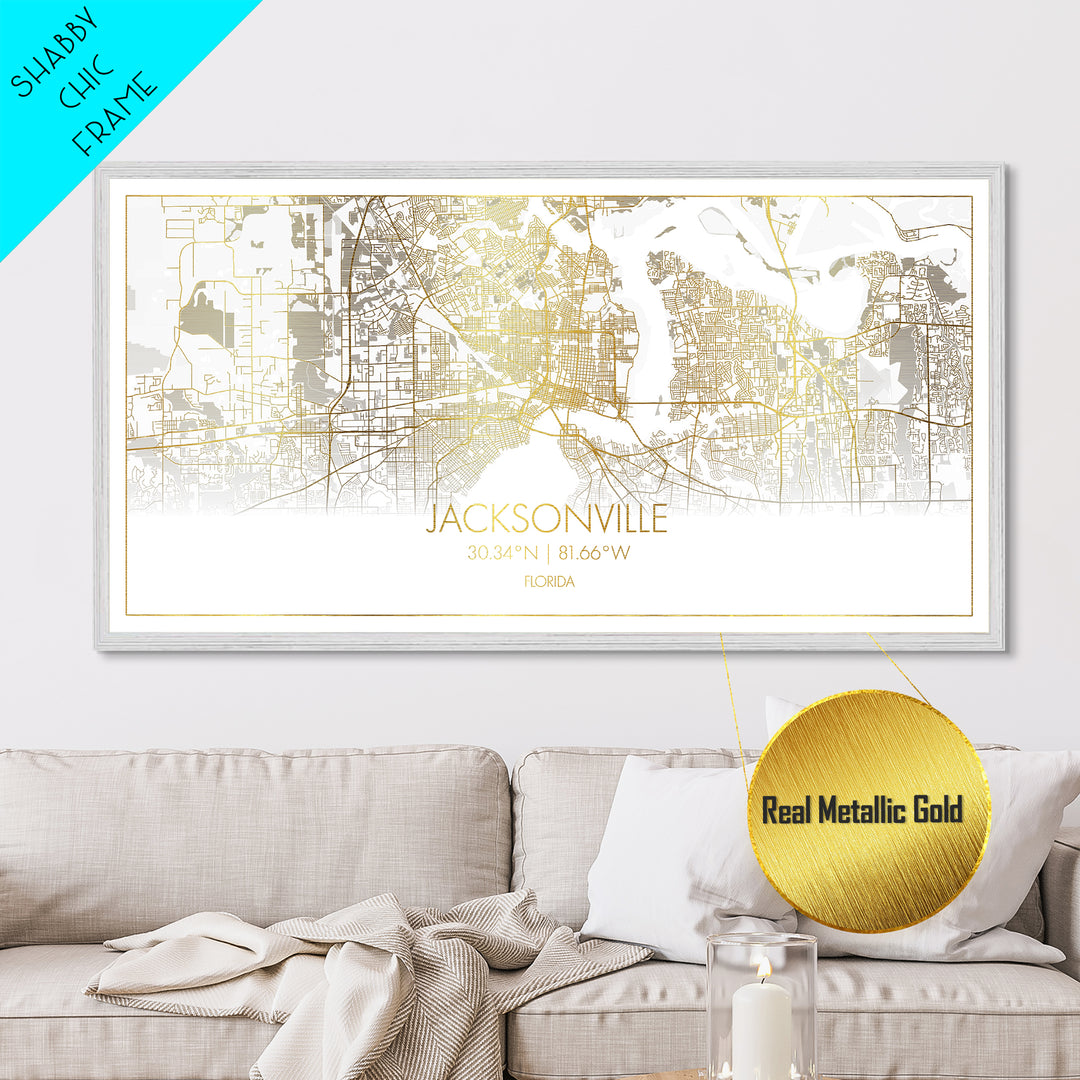 Jacksonville Florida City Poster, Metallic Gold Art, Metal Art, real wood frames, black and gold, Street Map Wall Art, Office Decor