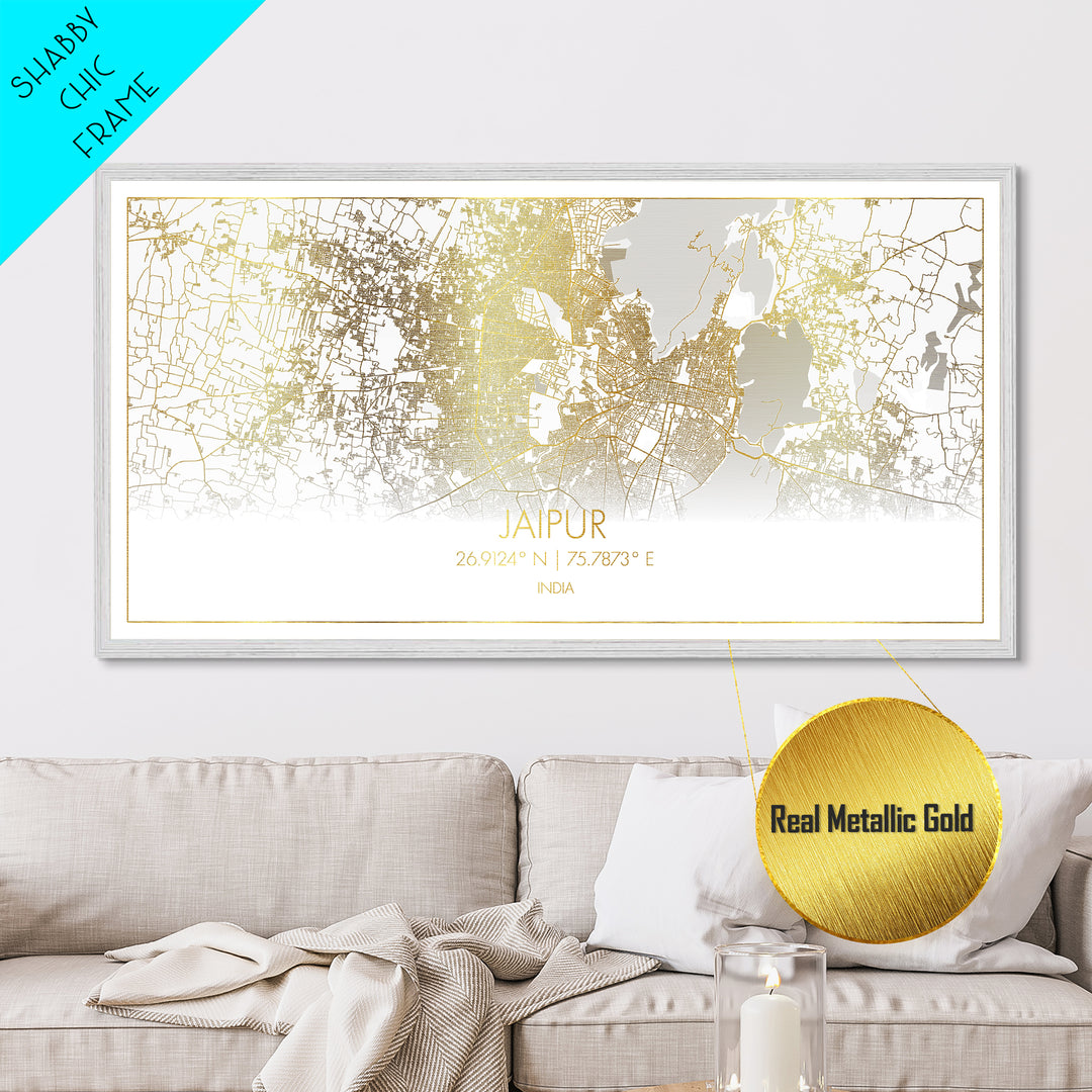 Jaipur India City street map, Metallic Gold Print, Metal Art, wood framed map, black and gold, Street Map Art, Gold Street Map Art