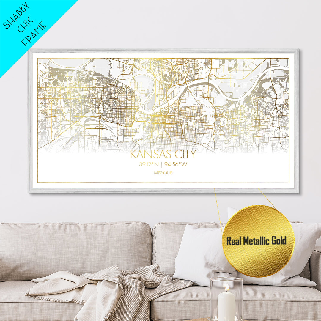 Kansas City Missouri City street map, Metallic Gold Print, Metal Art, wood framed map, black and gold, Street Map Art, Minimalist Wall Art