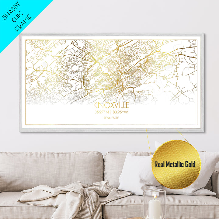 Knoxville Tennessee City Poster, Metallic Gold Art, Metal Art, real wood frames, black and gold, Street Map Wall Art, Best Friend Gifts