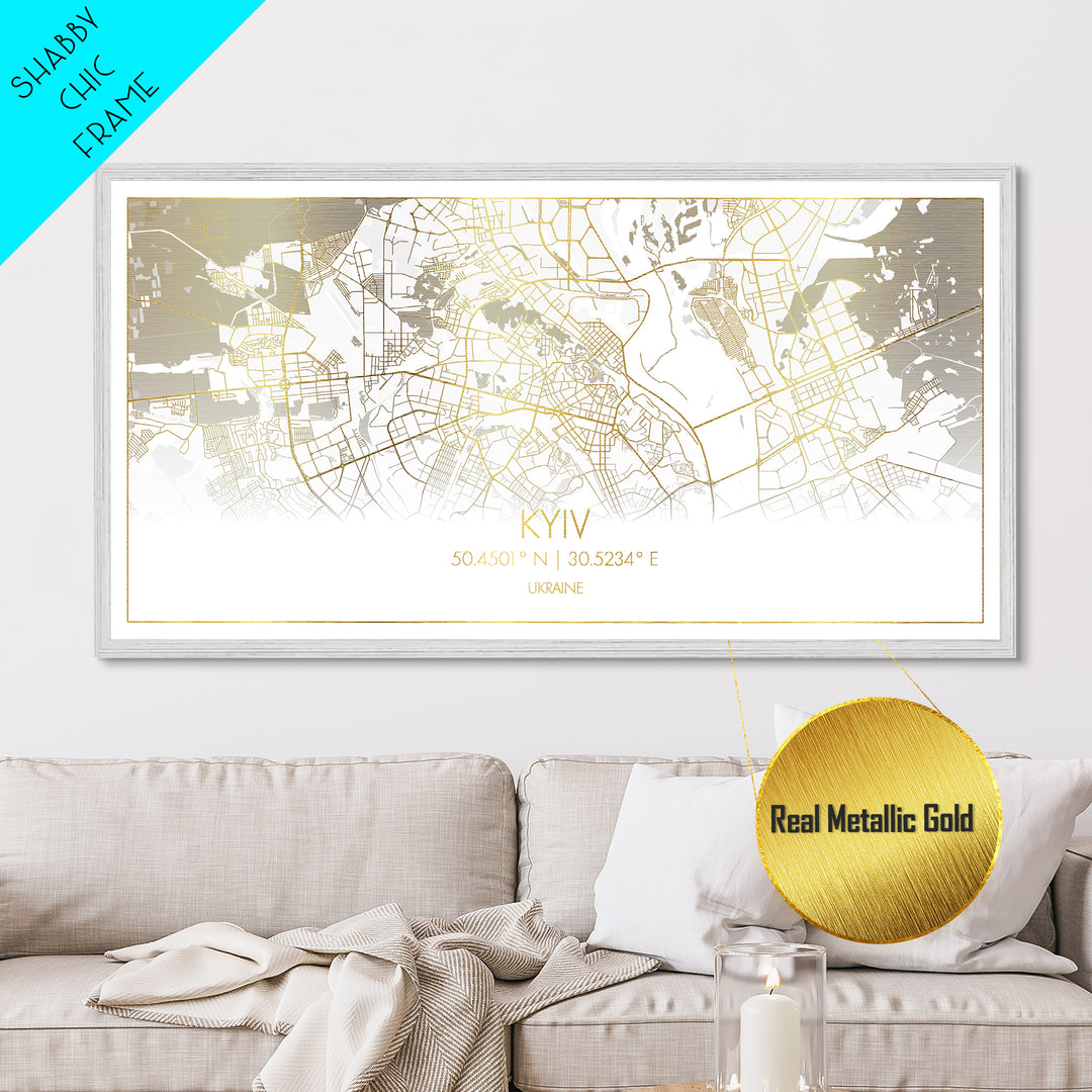 Kyiv Ukraine City street map, Metallic Gold Print, Metal Art, wood framed map, black and gold, Street Map Wall Art, Travel Poster
