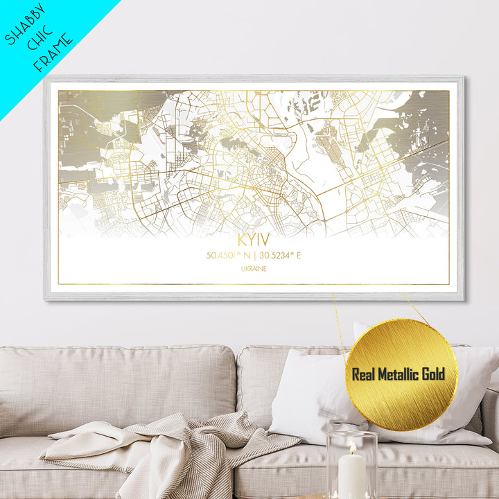 Kyiv Ukraine City street map, Metallic Gold Print, Metal Art, wood framed map, black and gold, Street Map Wall Art, Travel Poster