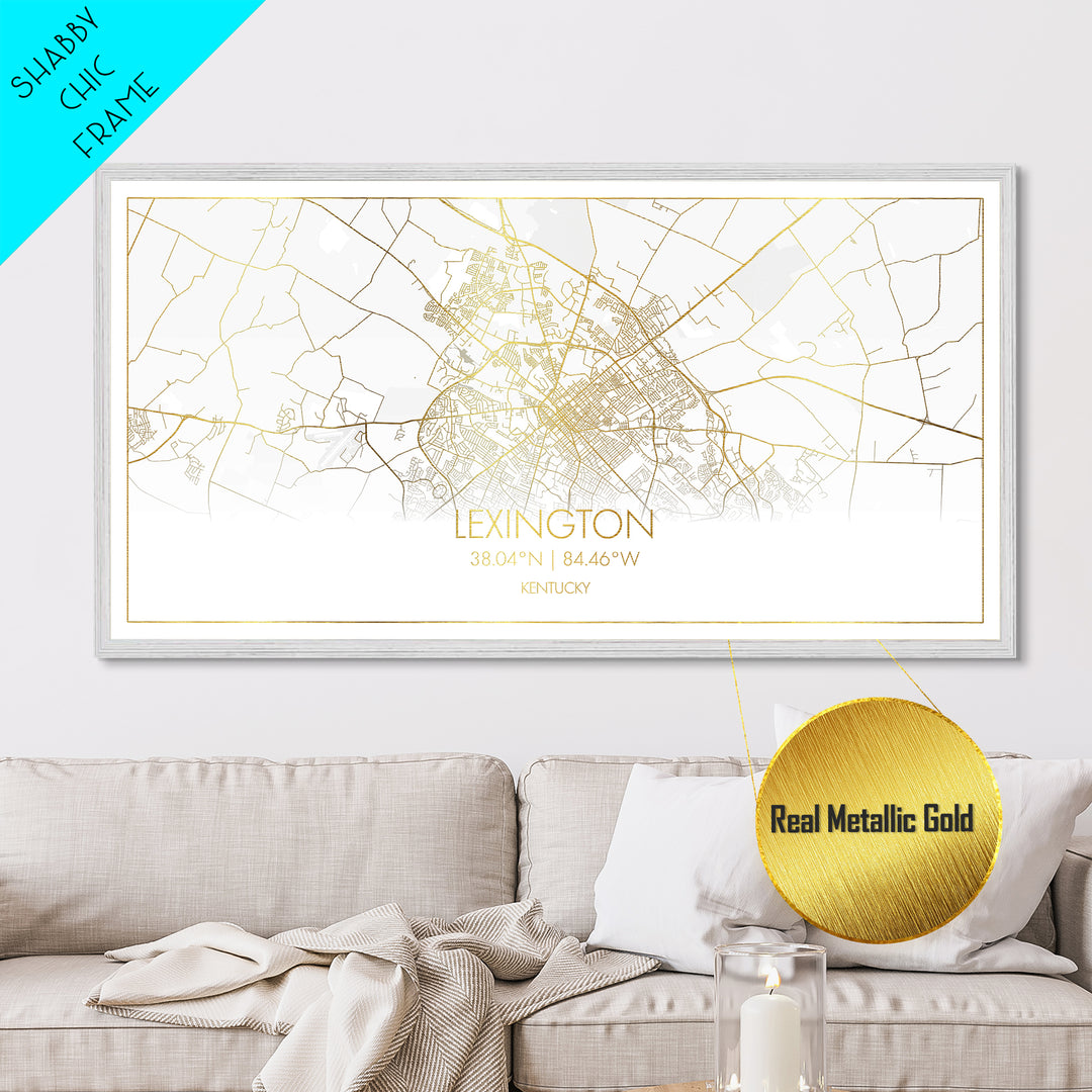 Lexington Kentucky City street map, Metallic Gold Print, Metal Art, wood framed map, black and gold, Minimalist Wall Art, Travel Poster