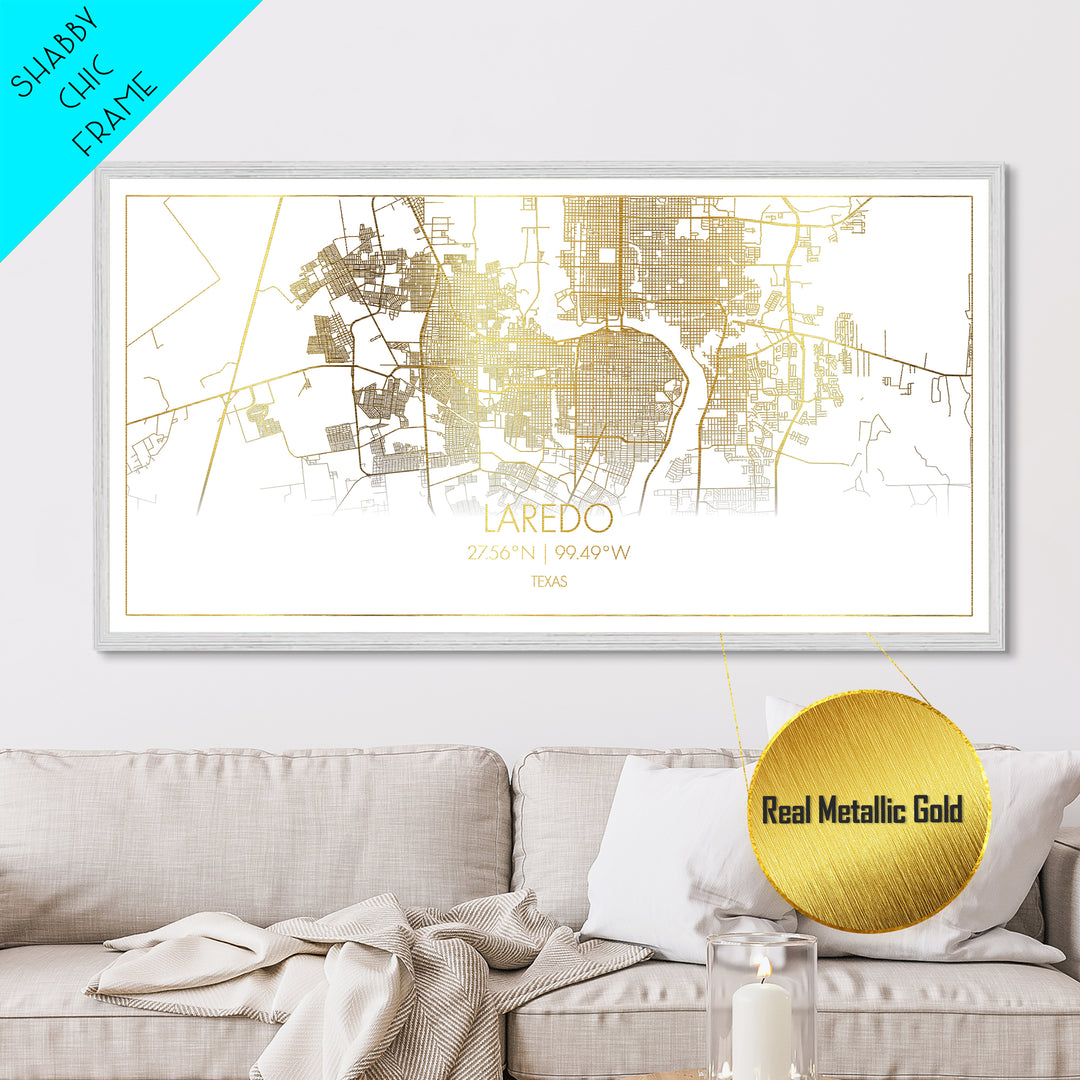 Laredo Texas City Poster, Metallic Gold Art, Metal Art, real wood frames, black and gold, Street Map Art, Modern House Art