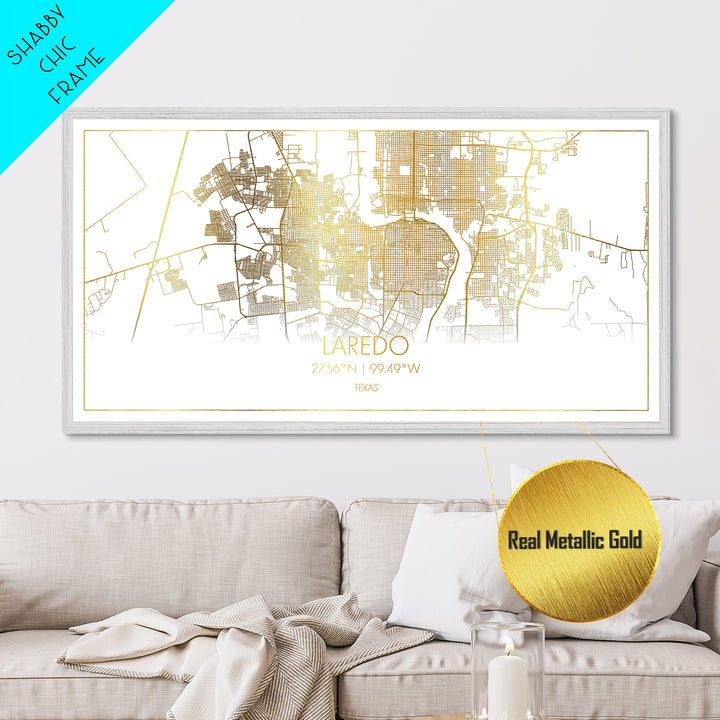 Laredo Texas City Poster, Metallic Gold Art, Metal Art, real wood frames, black and gold, Street Map Art, Modern House Art