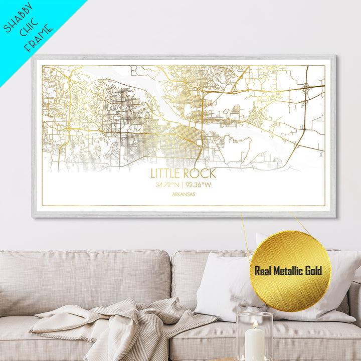 Little Rock Arkansas City Poster, Metallic Gold Art, Metal Art, real wood frames, black and gold, Street Map Art, Office Decor