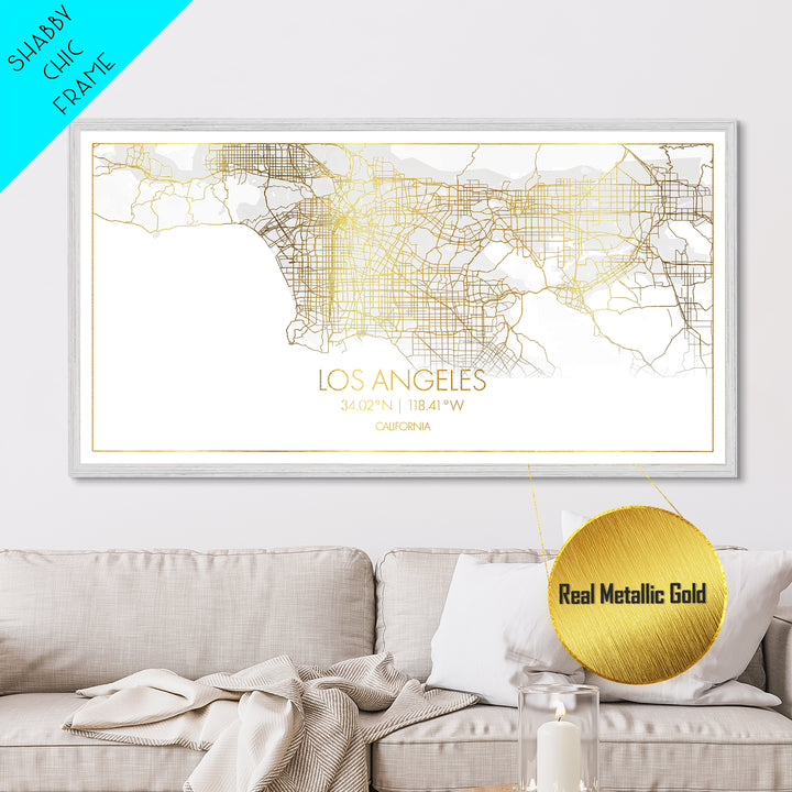 Los Angeles California City street map, Metallic Gold Print, Metal Art, wood framed map, black and gold, Street Map Art, Travel Poster