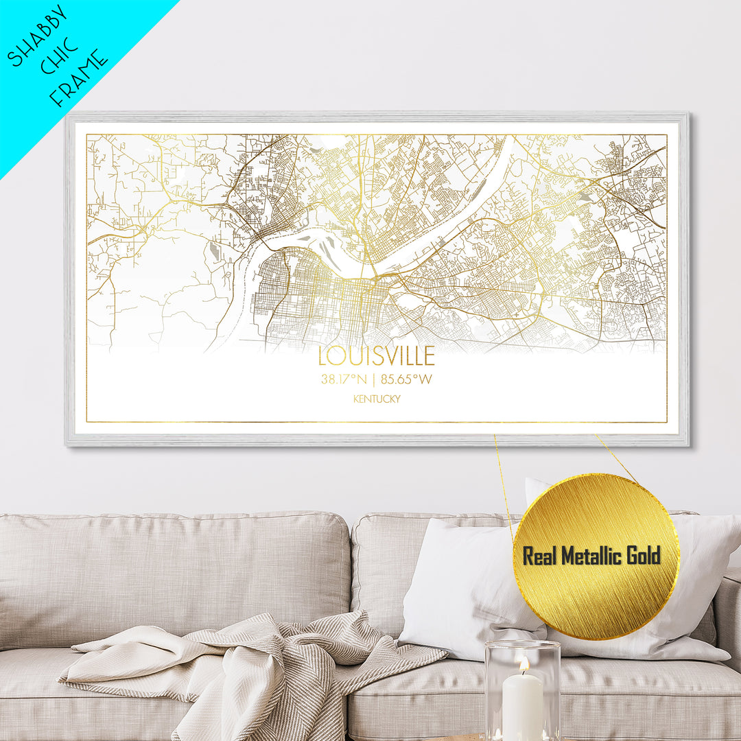 Louisville Kentucky City Poster, Metallic Gold Art, Metal Art, real wood frames, black and gold, Street Map Wall Art, Map Art