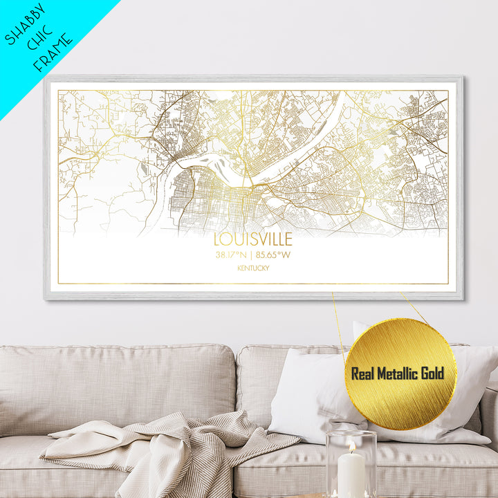 Louisville Kentucky City Poster, Metallic Gold Art, Metal Art, real wood frames, black and gold, Street Map Wall Art, Map Art